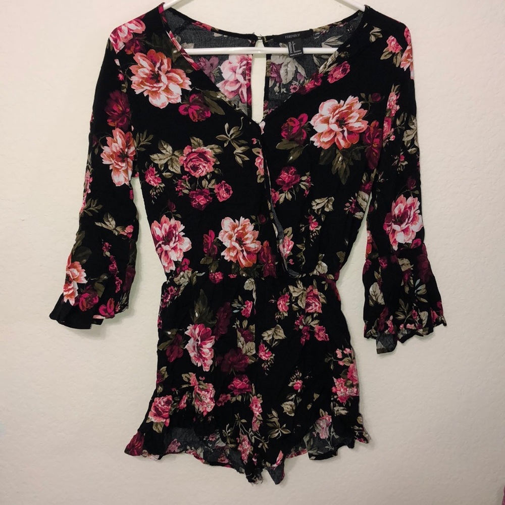 Black long sleeve floral romper
